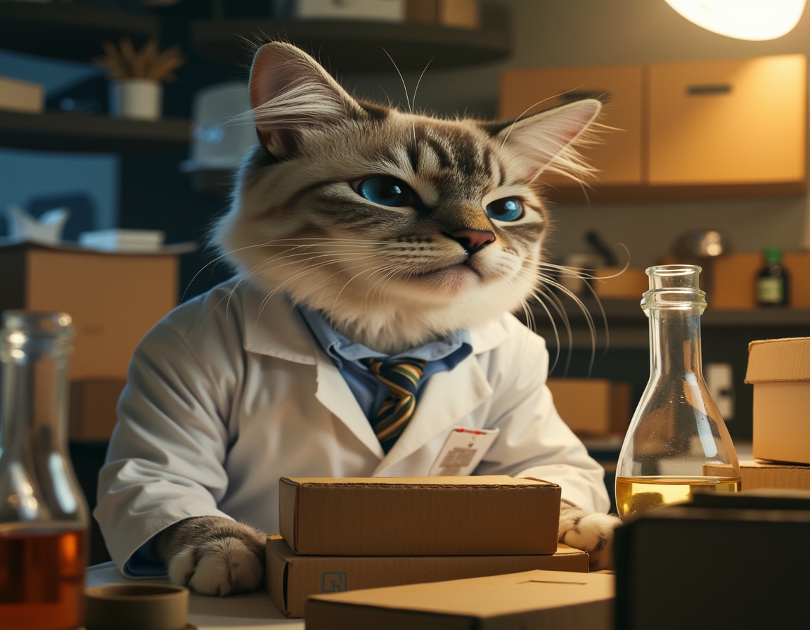 🔬 Hypothesis: If I fits, I sits. Result: Confirmed. Your cat in a lab coat, conducting important experiments with cardboard boxes.