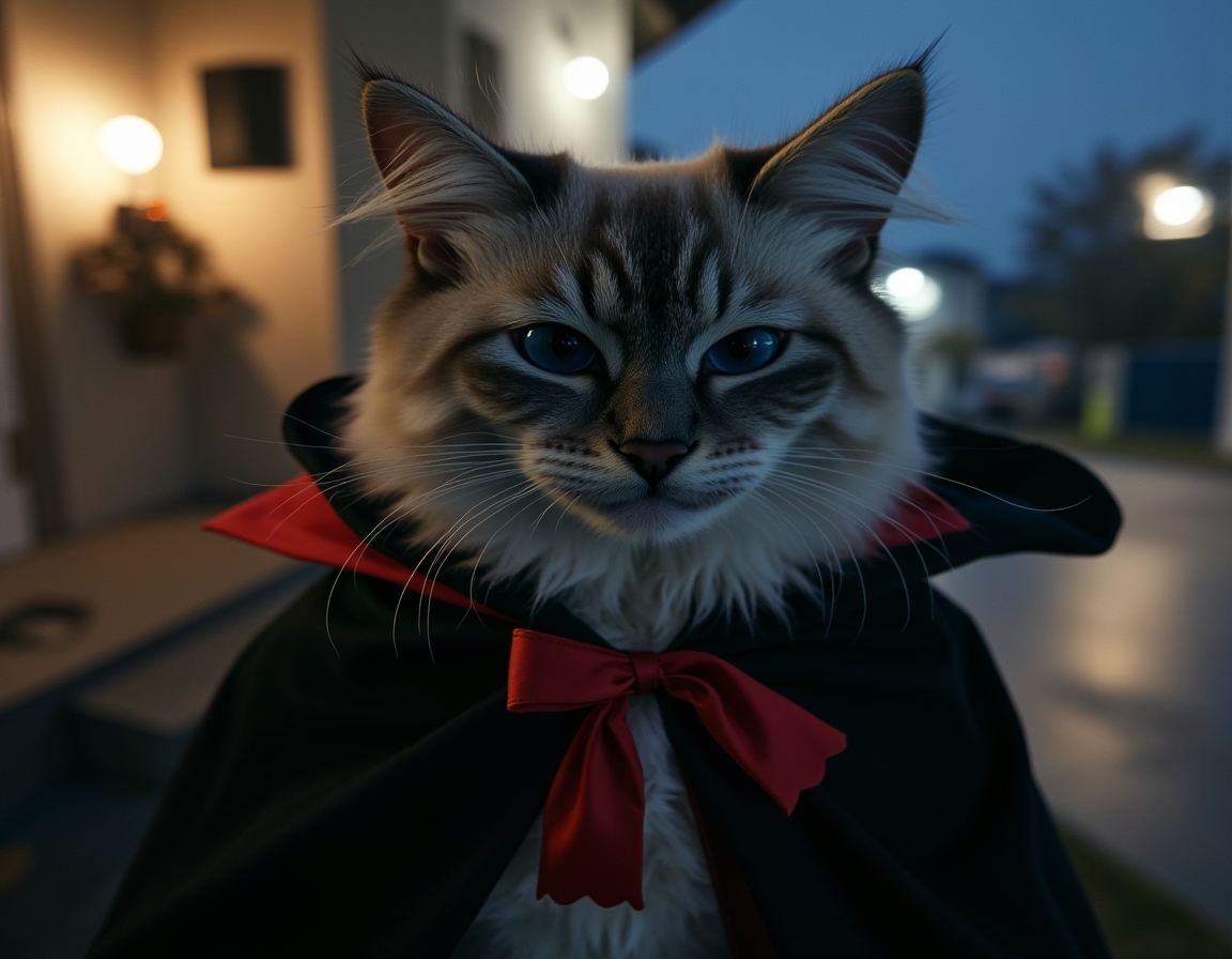 🧛 Count Catula has arrived. Your cat in a dramatic cape with tiny fangs, lurking in the moonlight.