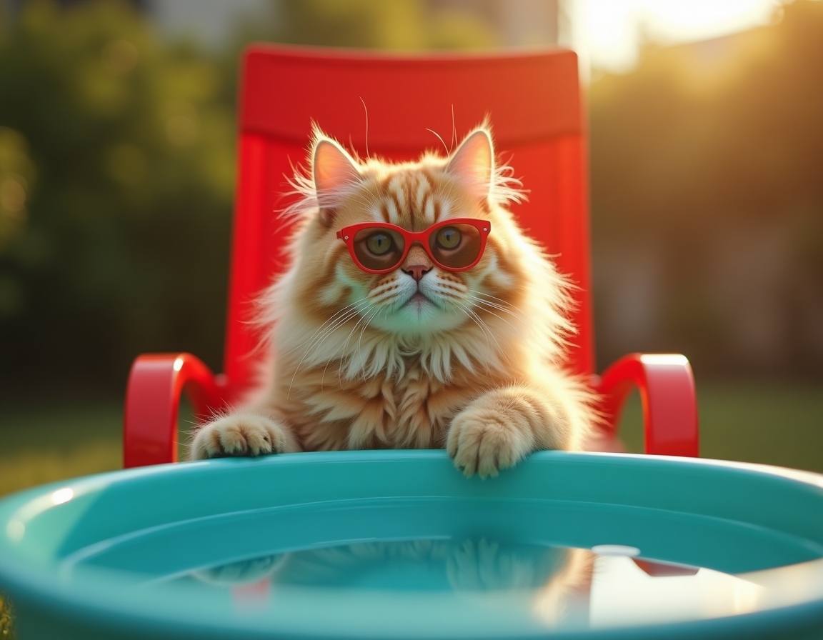 🏊 No running by the pool. Unless it's the zoomies. Your cat perched in a lifeguard chair, whistle ready, watching over the water bowl.