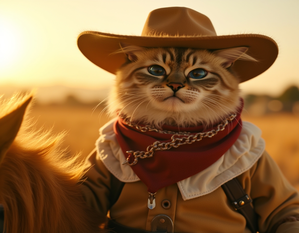 🤠 Howdy, pardner. This town ain't big enough for both of us. Your cat in a cowboy hat and boots, riding off into the sunset.