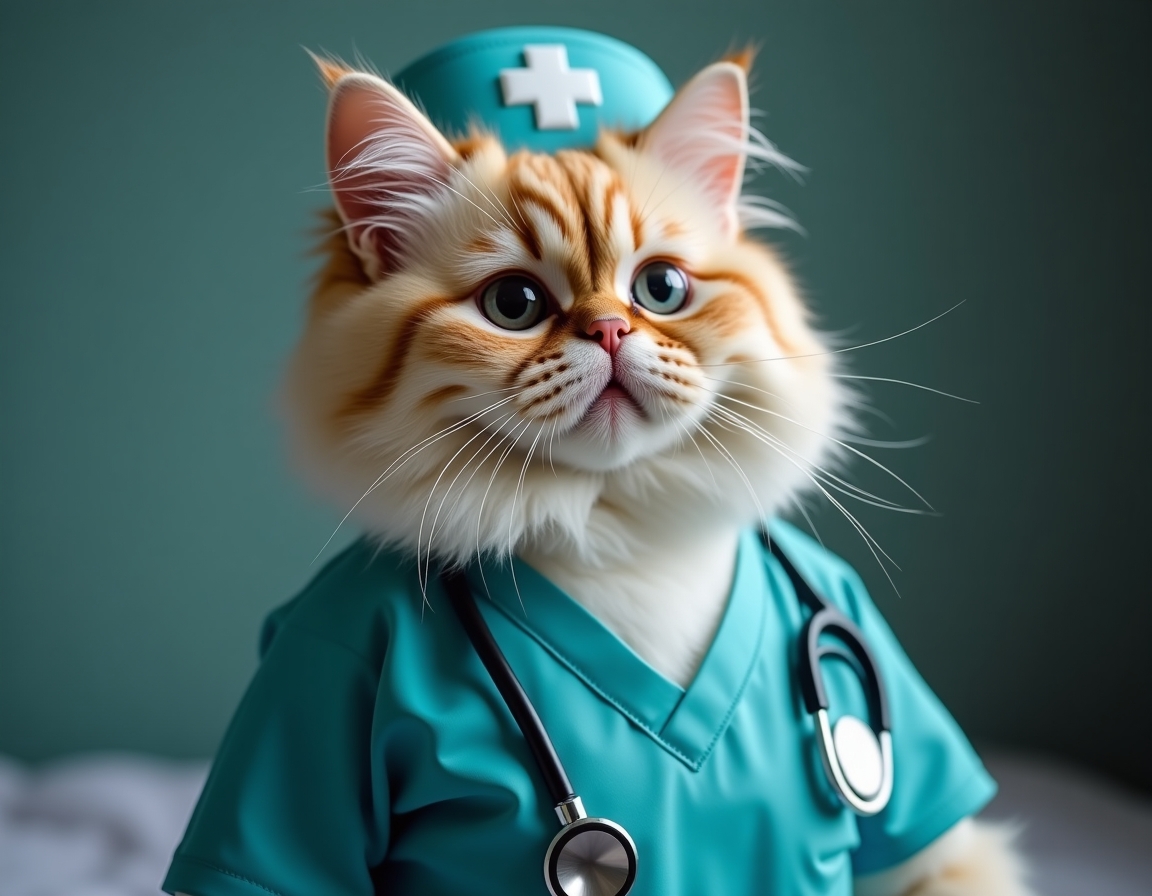 💉 Nurse Mittens is here for your daily dose of purrs. Your cat in scrubs with a caring expression, ready to administer therapeutic cuddles.