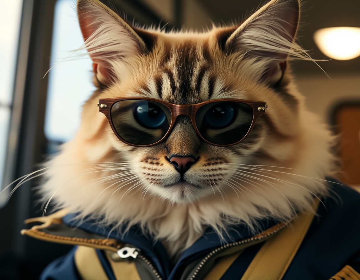 ✈️ This is your captain speaking. Prepare for landing... on your keyboard. Your cat in aviator sunglasses and a pilot's uniform, ready for takeoff.