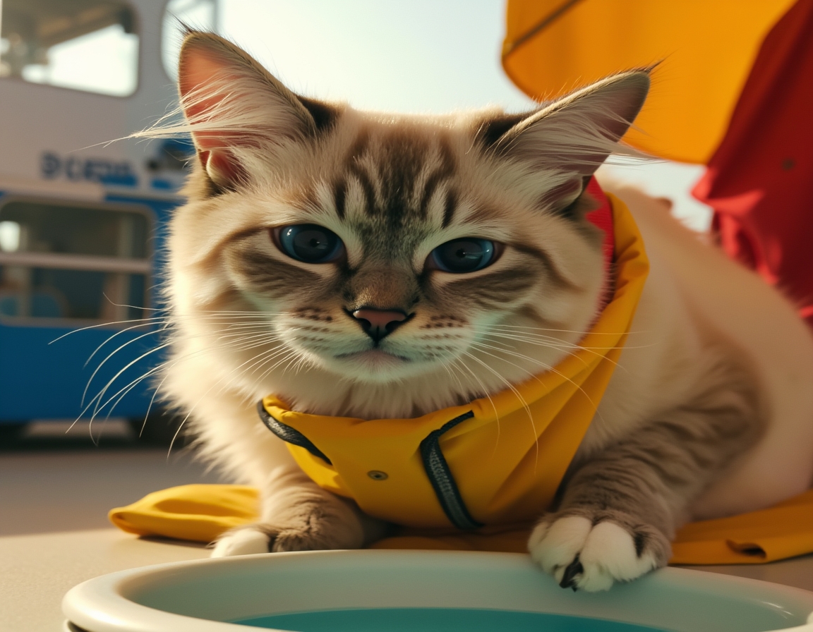 🏊 No running by the pool. Unless it's the zoomies. Your cat perched in a lifeguard chair, whistle ready, watching over the water bowl.