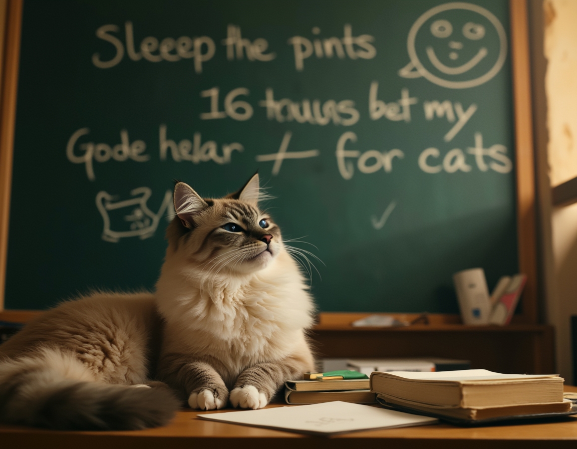 📚 Today's lesson: Advanced Napping 101. Your cat at a chalkboard, teaching the finer points of sleeping 16 hours a day.