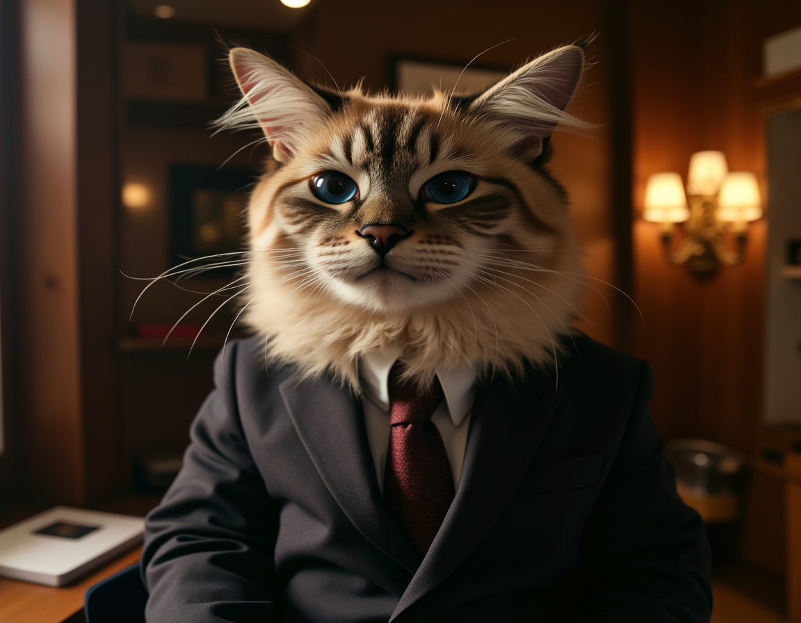 ⚖️ Objection! My food bowl is empty. Your cat in a sharp suit, ready to argue their case for more treats in the court of meow.