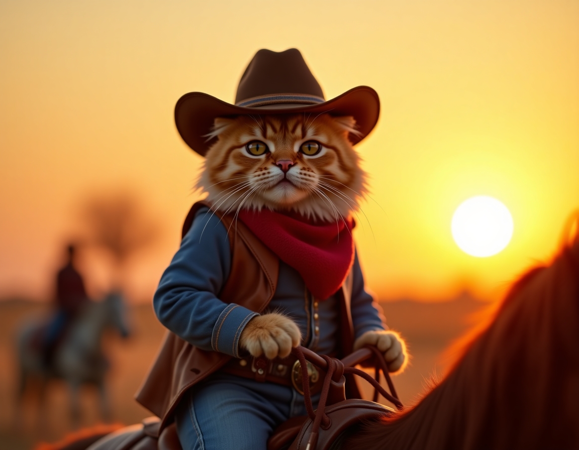 🤠 Howdy, pardner. This town ain't big enough for both of us. Your cat in a cowboy hat and boots, riding off into the sunset.
